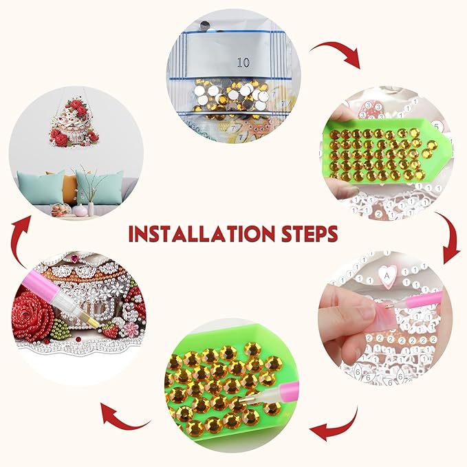 NEWENMO Diamond Art Hanging Kit for Adult, Valentine's Day Cake, DIY Double Sided Acrylic Special Shaped Diamond Art Painting Window Pendant Rose Cake, Home Garden Wall Hanging Ornament Kits
