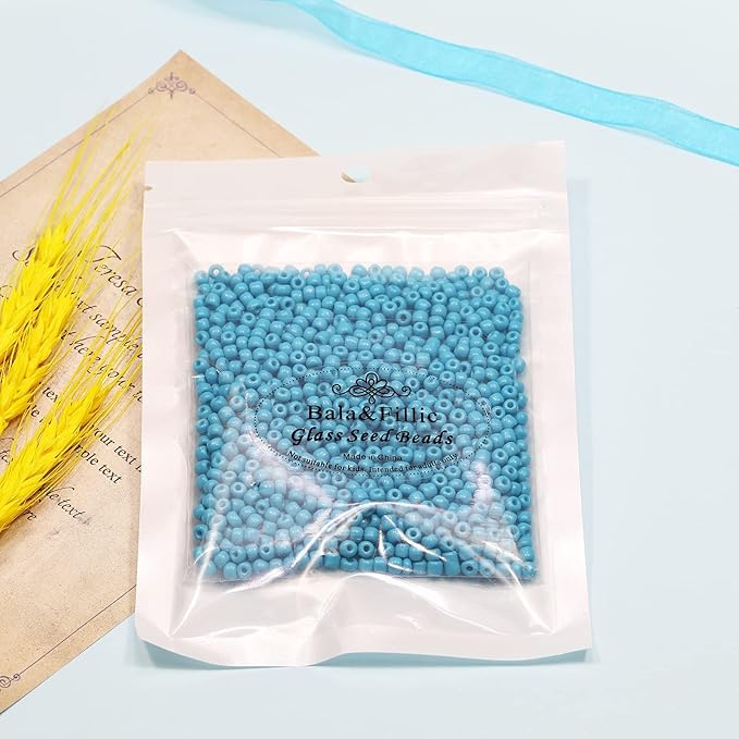 Bala&Fillic Turquo Blue Color 4mm Seed Beads About 1200pcs/100Grams in Bag, 6/0 Glass Craft Beads for Making Bracelet and Necklace (Turquo Blue)