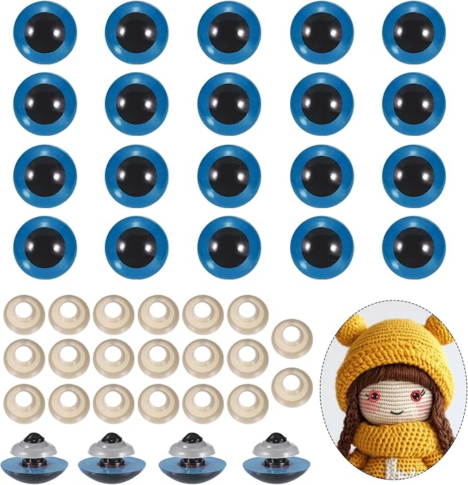 PATIKIL 16mm Safety Eyes, 20Pcs Realistic Doll Crocheting Safety Eyes with Washers for Decor Crochet Accessories Dolls Craft Halloween, Blue