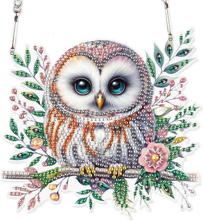 AiYuanzsh Diamond Art Painting Kits Hanging Pendant, Animal Owl Diamond Art Hanging Sign DIY Special Shaped Crystal Pendant Ornaments for Door Wall Window Home Xmas Halloween Decor