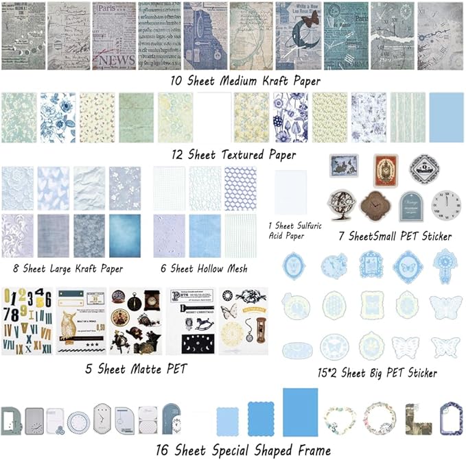 Diuhofart Scrapbook Kits for Adults, Vintage Aesthetic Stickers Paper Frame Scrapbooking Supplies Set Collage Materials for Junk Journaling, Scrap Booking, Card Making, Crafts Arts