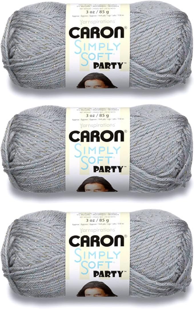 Caron Simply Soft Party Silver Sparkle Yarn - 3 Pack of 85g/3oz - Acrylic - 4 Medium (Worsted) - 164 Yards - Knitting/Crochet