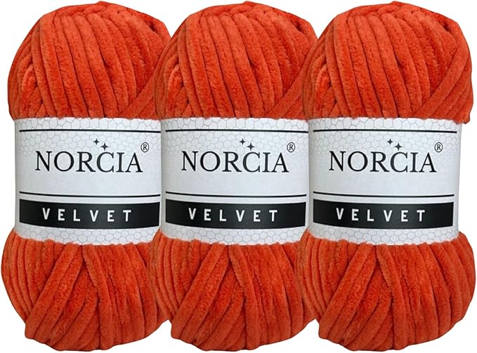 Soft Velvet Yarn Chenille Yarn for Crocheting Super Bulky 3x100g (3x75 yds) Baby Blanket Yarn for Knitting Amigurumi Yarn for Crochet Weaving Craft (Orange, 3 Skeins)
