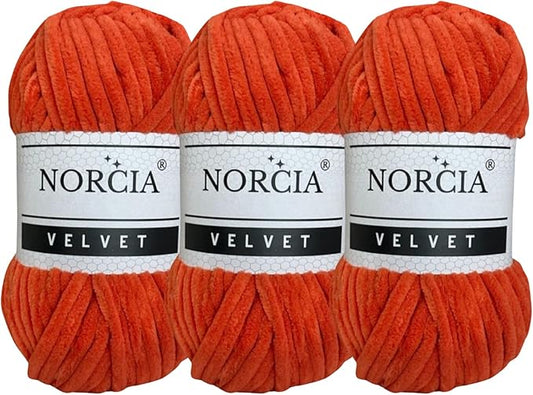 Soft Velvet Yarn Chenille Yarn for Crocheting Super Bulky 3x100g (3x75 yds) Baby Blanket Yarn for Knitting Amigurumi Yarn for Crochet Weaving Craft (Orange, 3 Skeins)