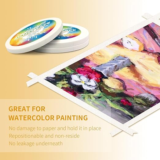 White Art Tape Medium Tack Artist Masking Tape Paper Acid Free Tape Watercolor Painters Tape Artists Tape for Drafting Art Watercolor Painting Canvas Framing, 0.25 inch Wide 495FT Long