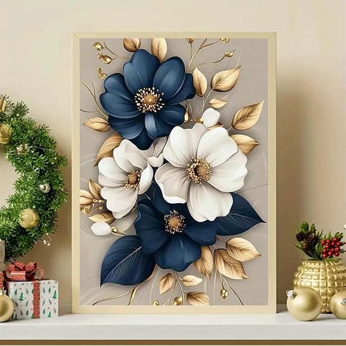 Flowers Diamond Art Kits for Adults-DIY 5D Diamond Painting Kits for Adults Beginners, Floral Full Round Drill Diamond Dots Paintings Gem Art and Crafts Home Decor 12 x 16 Inch