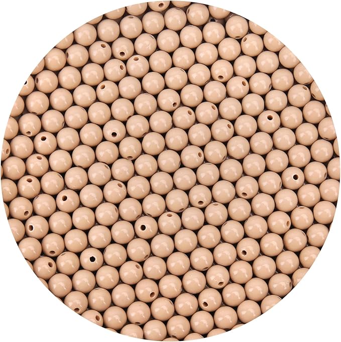 bonny boxx 500pcs 8mm smooth light coffee round beads, plastic resin bubblegum balls chunky gumball beads for necklace and bracelet making, crafting supplies