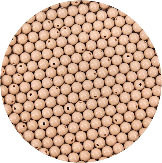 bonny boxx 500pcs 8mm smooth light coffee round beads, plastic resin bubblegum balls chunky gumball beads for necklace and bracelet making, crafting supplies