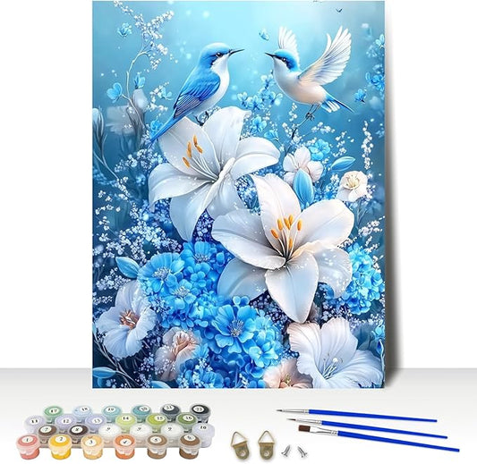 MAXBYE Birds Paint by Numbers, Flower Adults' Paint by Number Kits, DIY Acrylic Paint Kit for Adults Beginners Unframed, Easy Oil Paint by Numbers Canva for Home Wall Decor 12x16inch