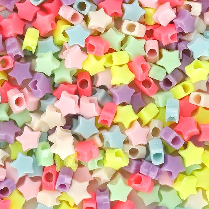 anpiwshjo 1100 pcs colored-star plastic barrel loose beads for jewelry making, bracelets, hair beads