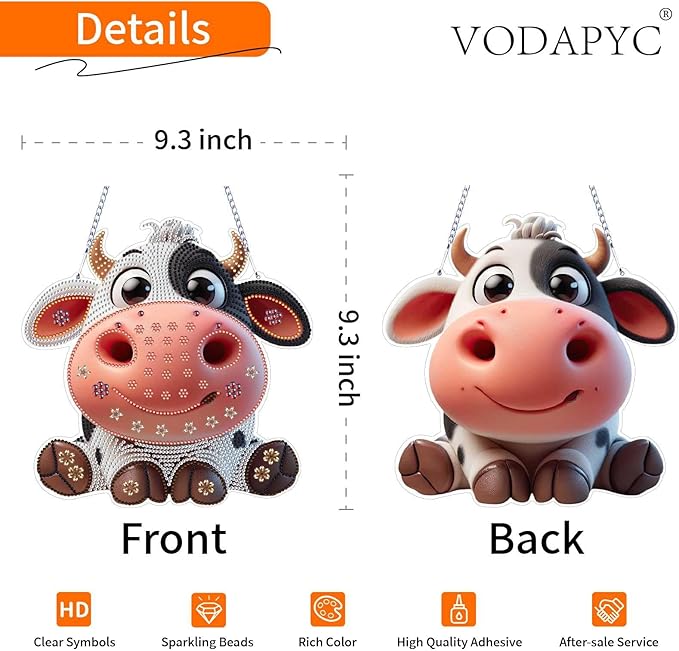 VODAPYC Cow Diamond Painting Acrylic Hanging Kits for Adults, DIY Double Sided Special Shaped Diamonds Art Window Pendant Ornament for Home Decor(Cute Cow)