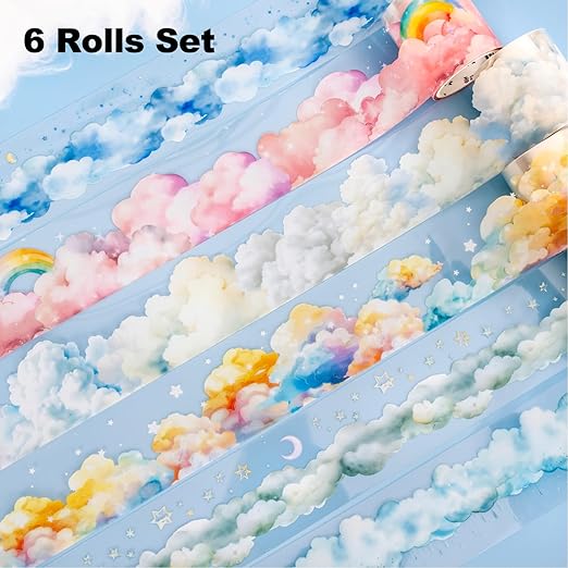 Dreamy Cloudscape PET Tape Set, 6 Rolls of Sky-Themed Stickers for Scrapbooking, Junk Journaling, DIY Crafts, and Art Supplies