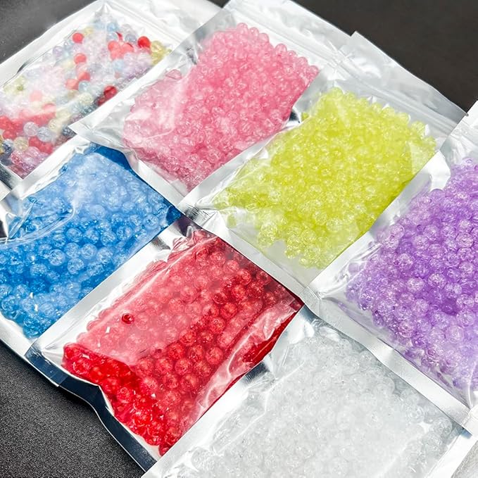200pcs 10mm Crackle Beads - Round Crystal Acrylic Craft Beads with Hole for Jewelry Making - Purple