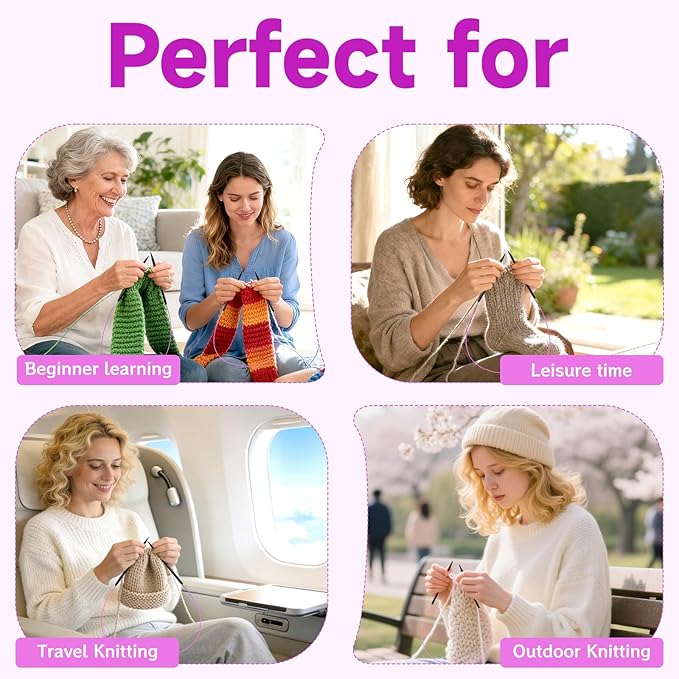Coopay Interchangeable Knitting Needles, 9 Pairs Knitting Needle Set (3-8mm) with 4 Cables (40/60/80/100cm), Aluminum Cable Needles for Hats, Socks, Scarves, Gloves, Sweaters, Portable Carry Bag
