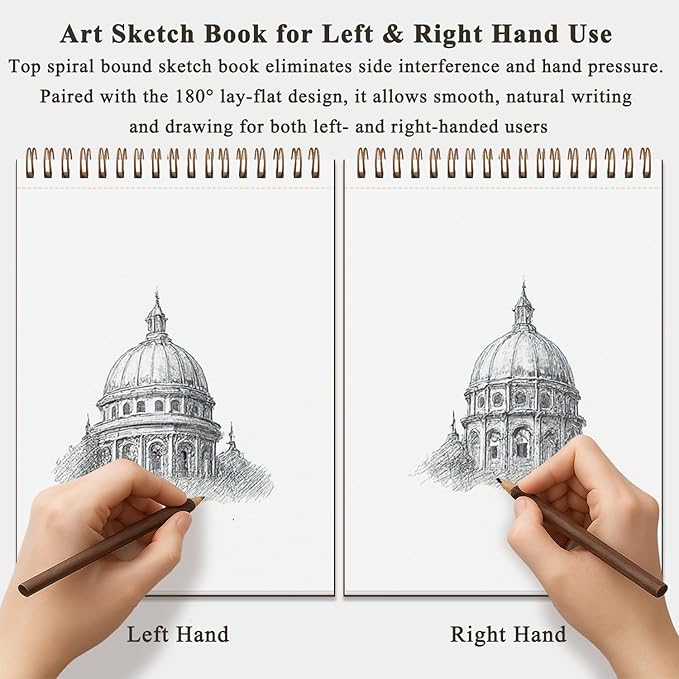 9"x12" sketch book bulk, top spiral bound sketch pad, 3 pack 100 sheets each (68lb/100gsm), acid free art sketchbook artistic drawing painting writing paper for kids adults beginners artists