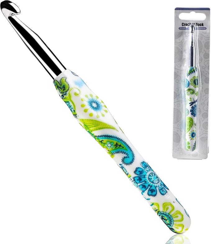 9mm Looen Crochet Hook, Ergonomic Handle for Arthritic Hands, Soft Rubber Grip Extra Long  Knitting Needles for Crochet Beginners, Knitting Enthusiasts (9mm)