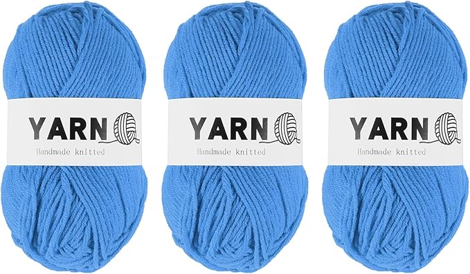 3Pcs Blue Acrylic Yarn 400 Yard 4 Ply Soft Crochet Yarns Sport Weight Yarn,[for DIY Crocheting Knitting Craft Blankets Hats]-150g