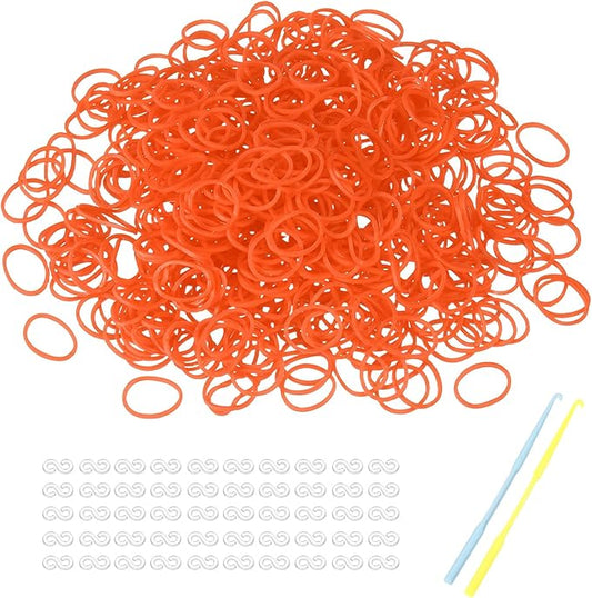 MECCANIXITY 1200 Pcs Loom Rubber Bands Kit with 50 Pcs S-Clips 2-Hooks Rubber Bands Refill Bracelet Making Kits for Weaving DIY Handcrafts Gift, Orange Red