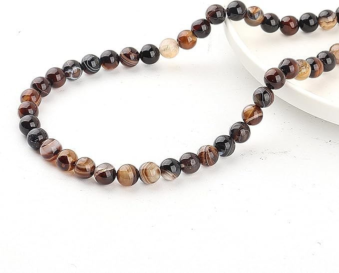 Natural Stone Beads for Jewelry Making - 10mm Gemstone Round Beads for Bracelets(35-37pcs, 10mm, Coffee Stripe Agate)
