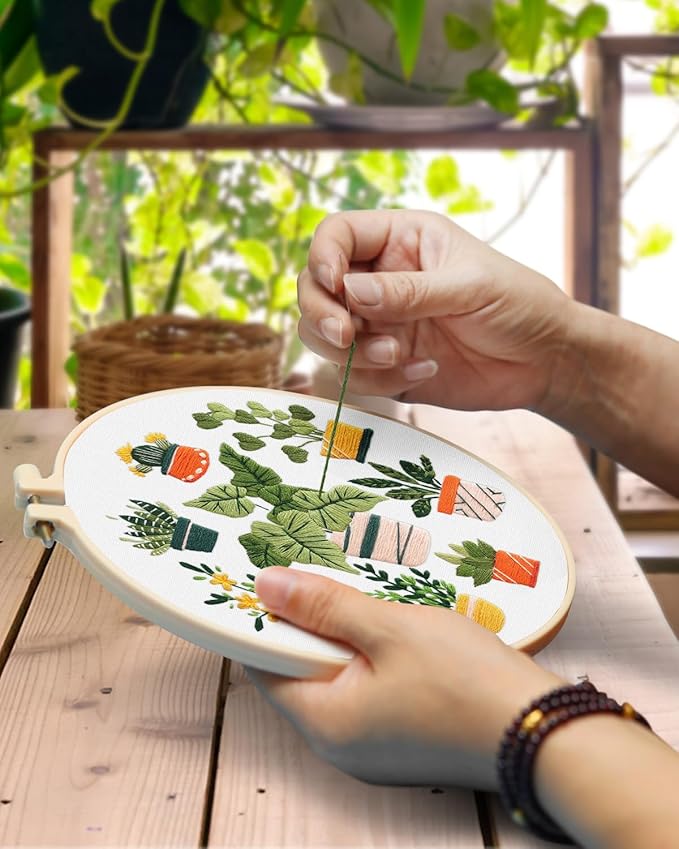 TINDTOP 3 Pack Embroidery Kit for Adult, Embroidery DIY Starter Kit, with Stamped Patterns, Hoop, Tools, Colorful Threads with Needles, Instructions