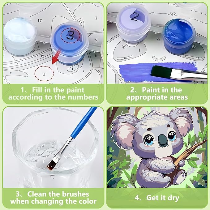 Reivworl Paint by Numbers Kit for Kids with Frame and Easel, Koala Paint by Number for Kids Age 6-8-12, Acrylic Paint by Numbers for Gifts and Home Decor (8X8inch)