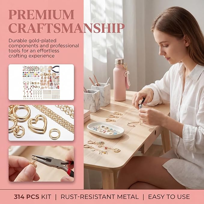 JCWPVA 314Pcs Lip Gloss Charms Keychain Kit, Including 19 Keychain Clips, 24 Extender Chains, 118 Charms & Jewelry Pliers, DIY Keychains Kit, Complete DIY Craft Supplies for Teens and Adults Gifts