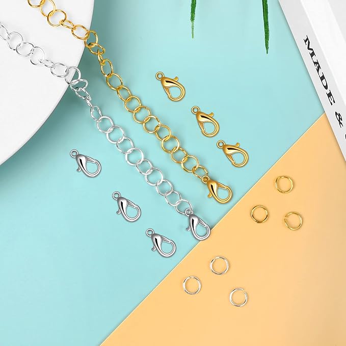 400PCS Jewelry Clasps with Open Jump Rings, Lobster Claw Clasps Silver & Gold Bracelet Necklace Clasps for DIY Jewelry Making, 12mmX7mm