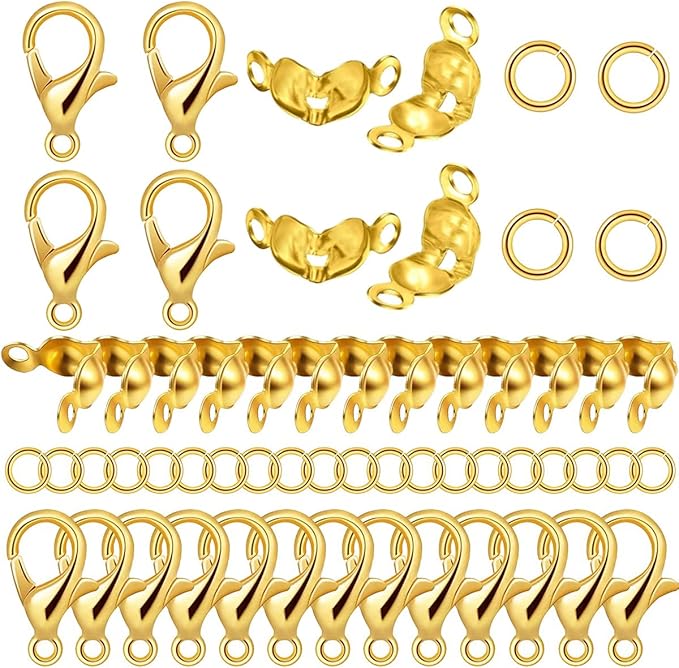 800 Pcs Jewelry Making Accessories Set with 100 Pieces Lobster Claw Clasp 200 Pieces Bead Tips Knot Covers and 500 Pieces Open Jump Ring Connectors DIY Jewelry Making Supplies Bracelets (Gold)
