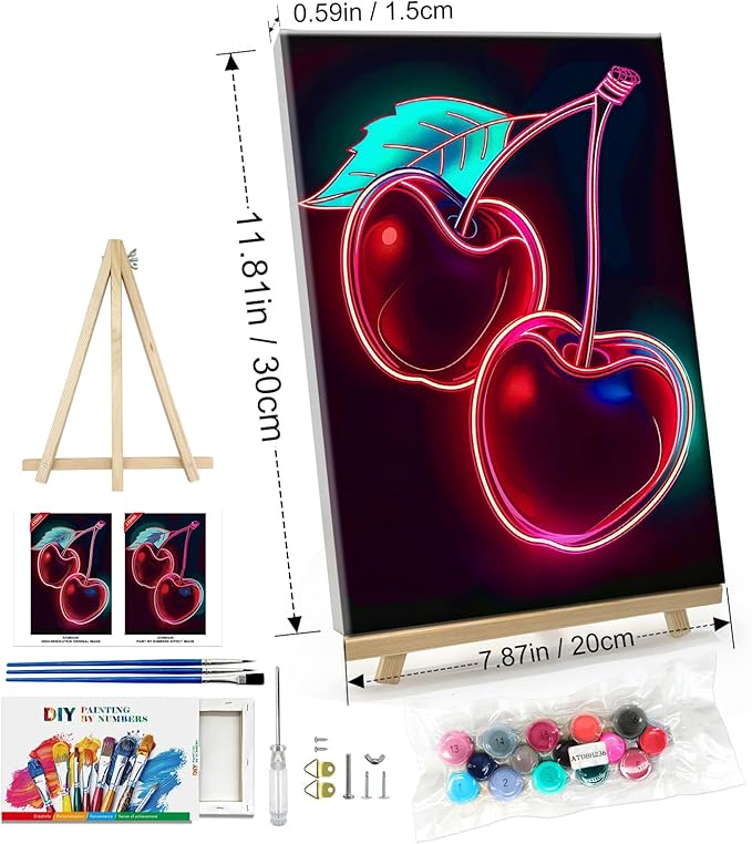 ATDMS Paint by Numbers Kit for Adults with Frame Vintage Fruit Paint by Numbers with Easel DIY Pears Easy Adult Paint by Number Kits Paint by Numbers Kit on Canvas for Gift Home Wall Decor 8x12 Inch