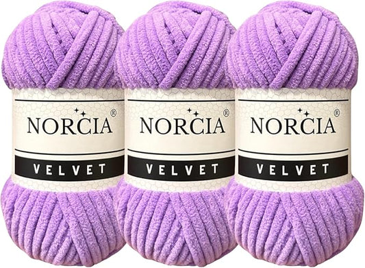 Soft Velvet Yarn Chenille Yarn for Crocheting Super Bulky 3X100g (3X74.3 yds) Baby Blanket Yarn for Knitting Amigurumi Yarn for Crochet Weaving Craft (Lavender, 3 Skeins)