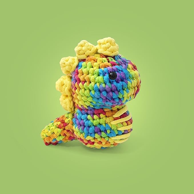 Kovarela Beginners Crochet Kit with Simple Crochet Yarn - with Step-by-Step Video Tutorials (Rainbow Dinosaur)