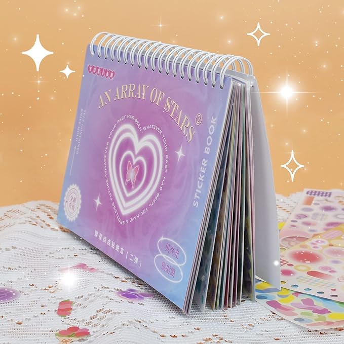 2500PCS Scrapbook Stickers Book - Cute Butterfly Stars Heart Letter Glitter Self-Adhesive Korean Bows Ribbons Kpop for Kids Girls Boys Aesthetic Craft Scrapbooking Junk Journal 50-Page
