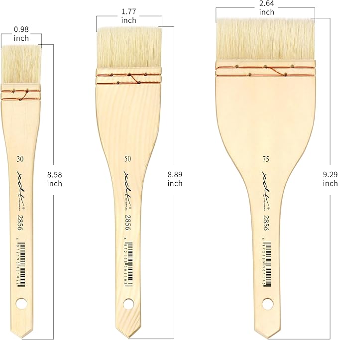 XDT#5249 Hake Artist Paint Brush 3 Piece Set Medium Soft Premium Goat #1.06in #1.77in #2.76in, Acrylic Oil Watercolor
