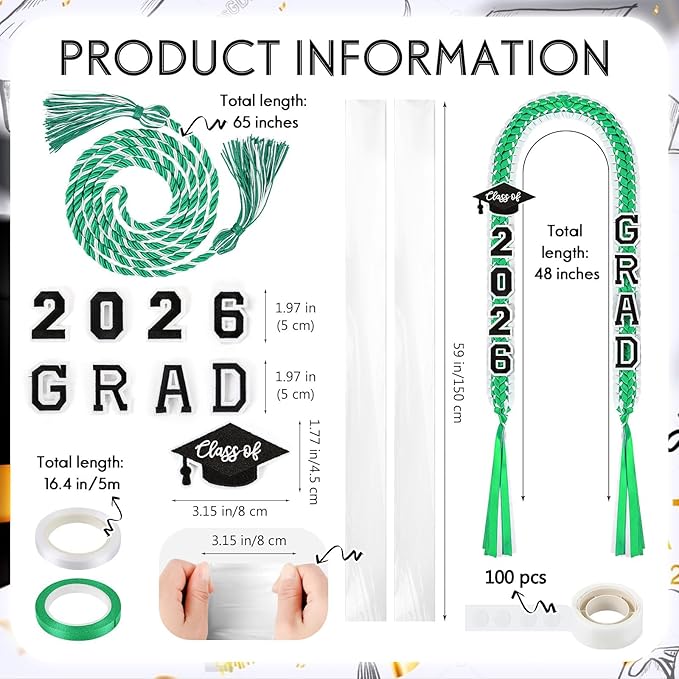 YLOLUL 16 Pcs Graduation Leis 2026 Graduation Candy Lei Kit with Honor Cord Class of 2026 Graduation Ribbon Money Lays Necklace Graduation Gift Party Accessories for Women Men