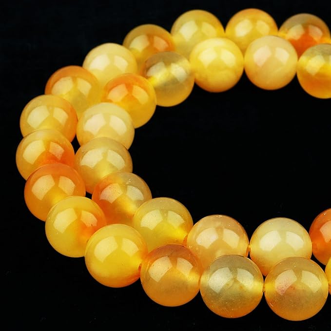 Jade Stone Beads for Jewelry Making - 8mm Gemstone Round Beads for Bracelets(45-47pcs, Yellow Cloudy Jade)