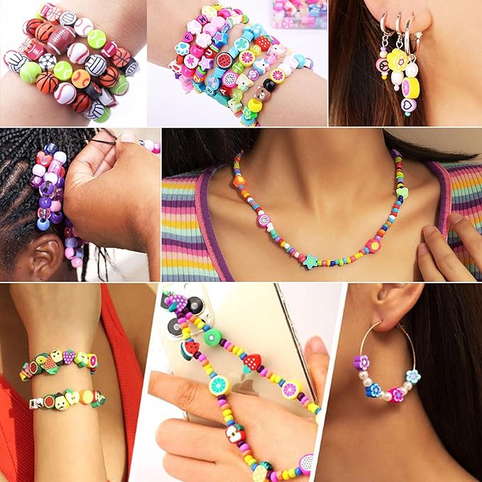 BBita 1600PCS Softball Sports Ball Polymer Clay Beads Charms for Friendship Bracelets Making Kit Cute Fun Beads DIY Arts Crafts Birthday Gifts for Kids Girls Softball Bead