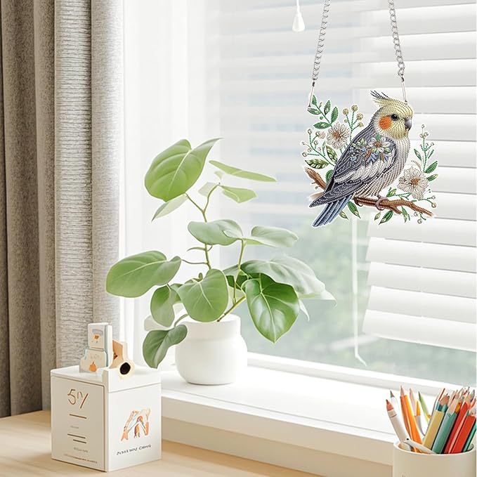 JZHYOAN DIY Bird Diamond Art Hanging Kit Diamond Painting Decorative Sign Hanging Diamonds Craft Pendant Wind Chimes with Diamonds Art Window Pendants Acrylic pendant Crystal Arts pendant Craft Decora