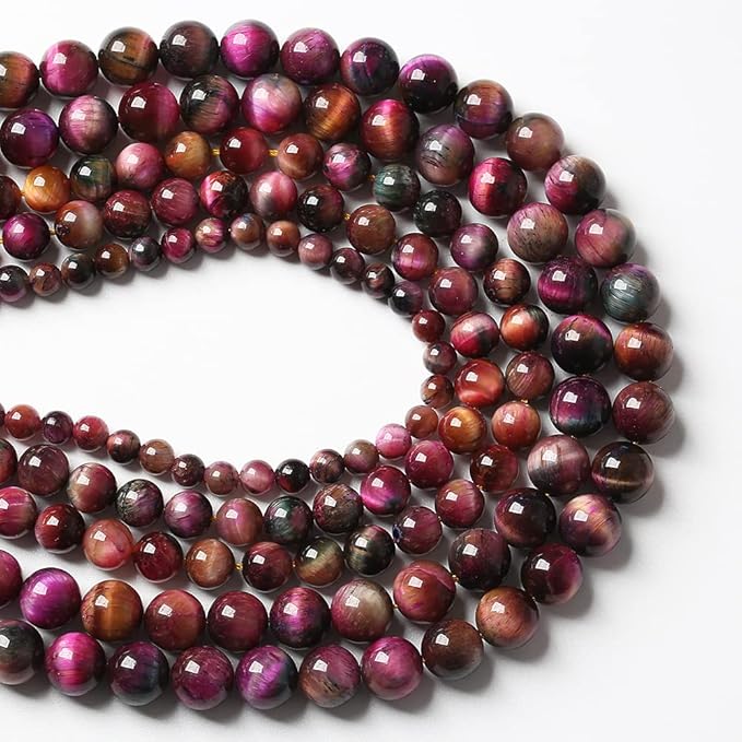 38pcs 10mm Top AAA Natural Tiger Eye Beads for Jewelry Making Rose Red Starry Sky Tiger Eye Stone Round Loose Beads DIY Bracelet Necklace Earrings
