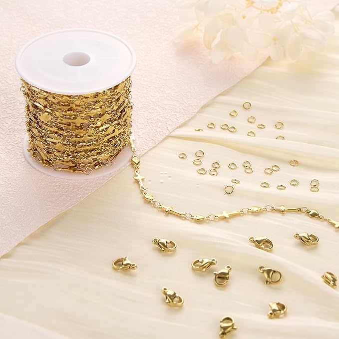 13 Feet Gold Stainless Steel Chain Bulk for Jewelry Making Cross Heart Jewelry Making Chains Supplies
