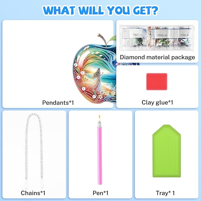 Bowetile Dreamy Apple Diamond Art Hanging Kits for Adults, Diamond Art Suncatchers Beach, 5D Special Shape Diamond Painting Fariy Pendant Window Ornament Gifts for Home Decor