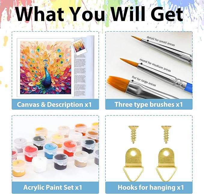 hkejoi Peacock Paint by Number for Adults, Peacock Paint by Numbers Kit for Adults Beginners, Painting by Number DIY Crafts Acrylic for Gift Home Decor 16x16 in