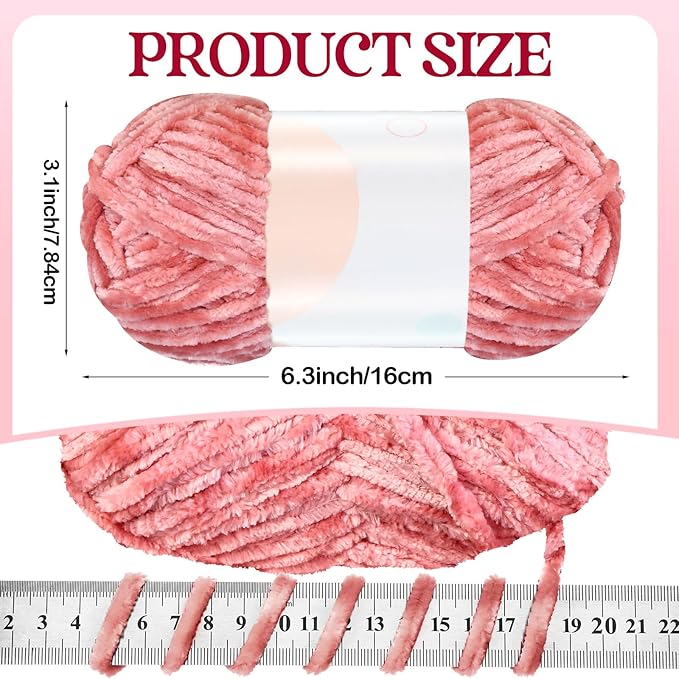 Woanger 20 Skeins Soft Chenille Yarn Velvet Blanket Yarn for Crocheting Hand Knitting Weaving DIY Craft, 93 Yards Each (Pink Tone)