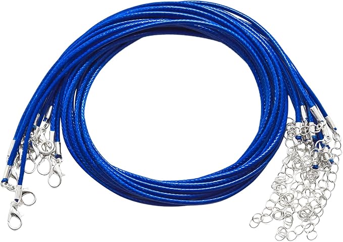 10 Pcs 2.0mm Leather Necklace Cords with Clasp,Waxed Cords,Necklace Ropes for Pendants and Jewelry Making(Royal Blue)