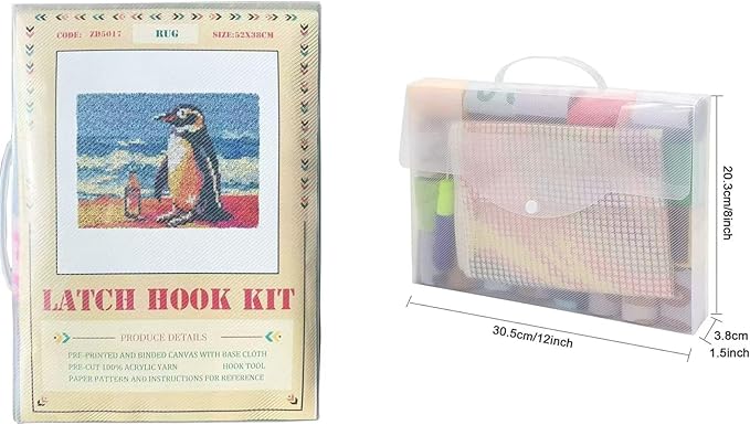 GLAECYY Latch Hook Kits Rug Crochet Yarn Kit Cushion Colour Pre-Printed Canvas Rug Needlework DIY Hook and Latch Kit (Seaside Penguin)