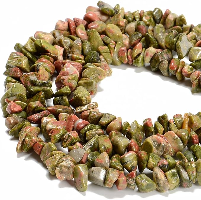 7-8mm Natural Green Unakite Gemstone Chips Beads Healing Crystals Waist Bracelets Necklace Kit Irregular Stone DIY Crafts Design Jewelry Making