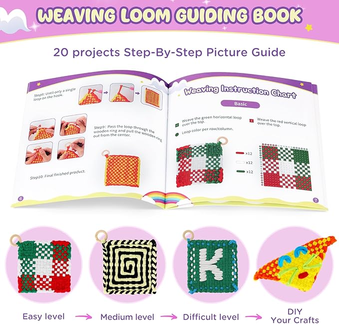 Zefy 400 Pcs Weaving Loom Kit Toys, 17 Colors Loom Loops with 11 PCs Wooden Rings, Rainbow Loops Making Potholder Loom Knitting Crafts Easter Gifts for Kids Girls Adults