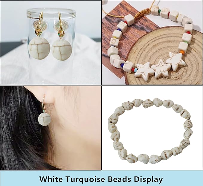 PAMIR TONG Turquoise Beads Sets for Bracelet 1183pcs Cross-Skull Head-Heishi Space Howlite Turquoise Rocks Stone Assortment Beads for DIY Crafts-Necklace-Charms- Jewerly Making (White Set)