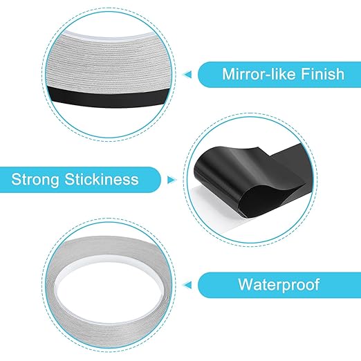 uxcell Metallic Tape, 0.31 in x 164 ft Self Adhesive Metalized Polyester Film Tape Waterproof Shiny Washi Tape for Walls Graphic Arts Gifts Wrapping Crafts Decoration, Gloss Black