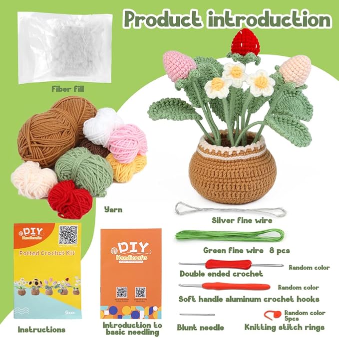 kgxulr Crochet Kit for Beginners, Strawberry Crochet Kit Beginner Crochet Starter Kit for Complete Beginners Adults, Crocheting Knitting Kit with Step-by-Step Video Tutorials (Strawberry)