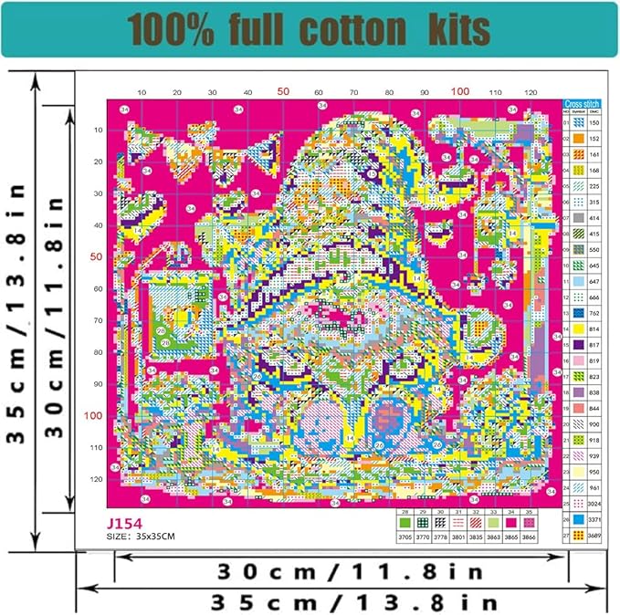 Valentine's Day Stamped Cross Stitch Kits - Gnome Counted Cross Stitch Kits for Beginners Adults Needlepoint Cross-Stitch Patterns Dimensions Needlecrafts Embroidery Kits Arts and Crafts